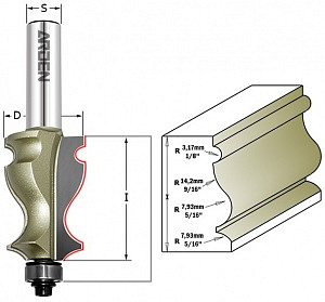Фреза мультипрофильная (Карниз) (нижн. подш.) Z=2 D=27x41x93 S=12 ARDEN арт. 351231